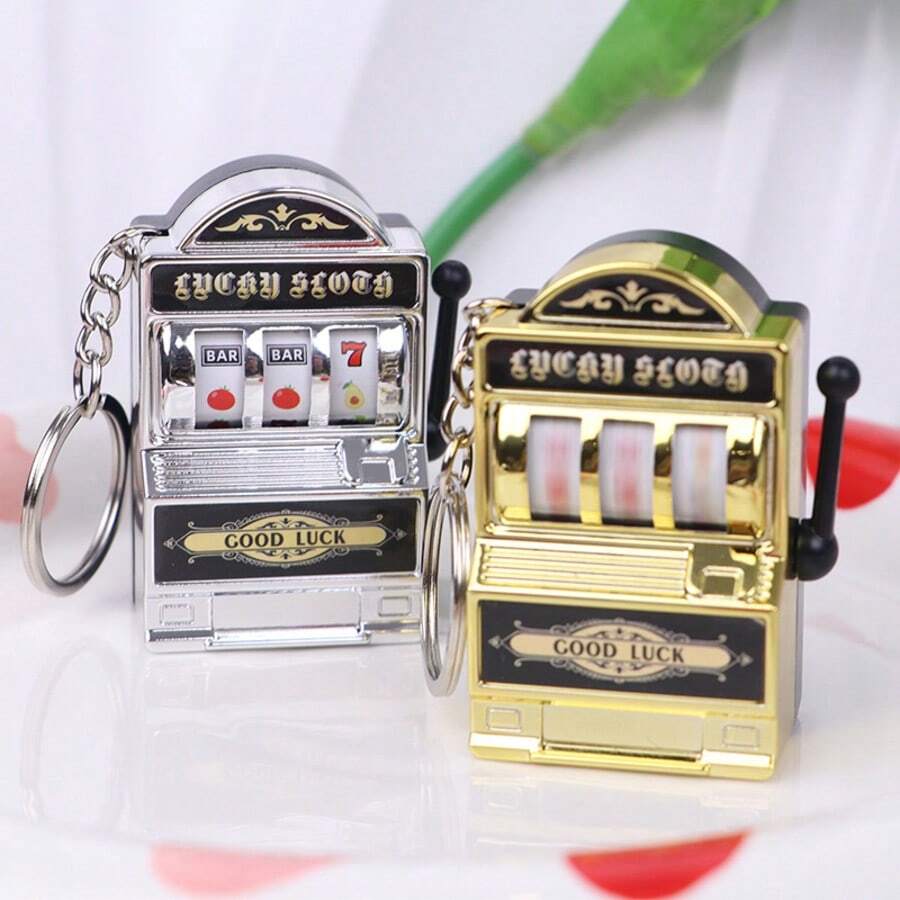 1pc Mini Slot Machine Keychain, Mini Casino Lucky Charm Keyring, Pocket Stress Relief Toy Pendant - Multicolor - View 1