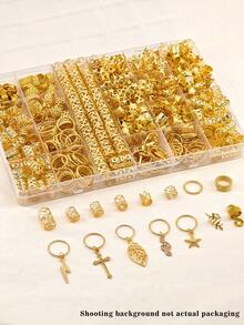 275pcs Symbolic Hair Rings With Lightning Bolt, Music Note, Cross & Leaf Designs - Adjustable Alloy Hair Cuffs, Boho Hair Jewelry For Men & Women's Dreadlocks & Braids - Gold - View 2