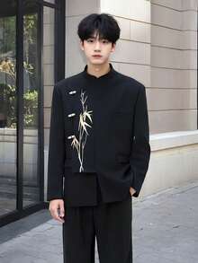 New Chinese Style Suit, Embroidered Tang Style Jacket, Zhongshan Suit, Groom's Wedding Suit Jacket, Wedding Attire - 黑色 - 查看 4
