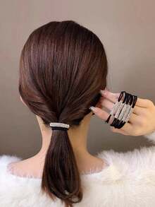 5 piezas/10 piezas Lazos de pelo con diamante de imitación de lujo, scrunchies elegantes, bandas de pelo minimalistas y versátiles de alta elasticidad - Multicolor - Ver 3