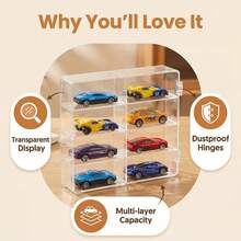 4 piezas de cajas de almacenamiento de plástico transparente multiusos, diseño apilable con tapa abatible de 8 compartimentos, adecuado para exhibir/almacenar autos de juguete, decoraciones, gabinete, mostrador, fácil de limpiar y duradero, puede contener 32 piezas de autos a escala 1/64 - Coches de juguete no incluidos - Ver 6