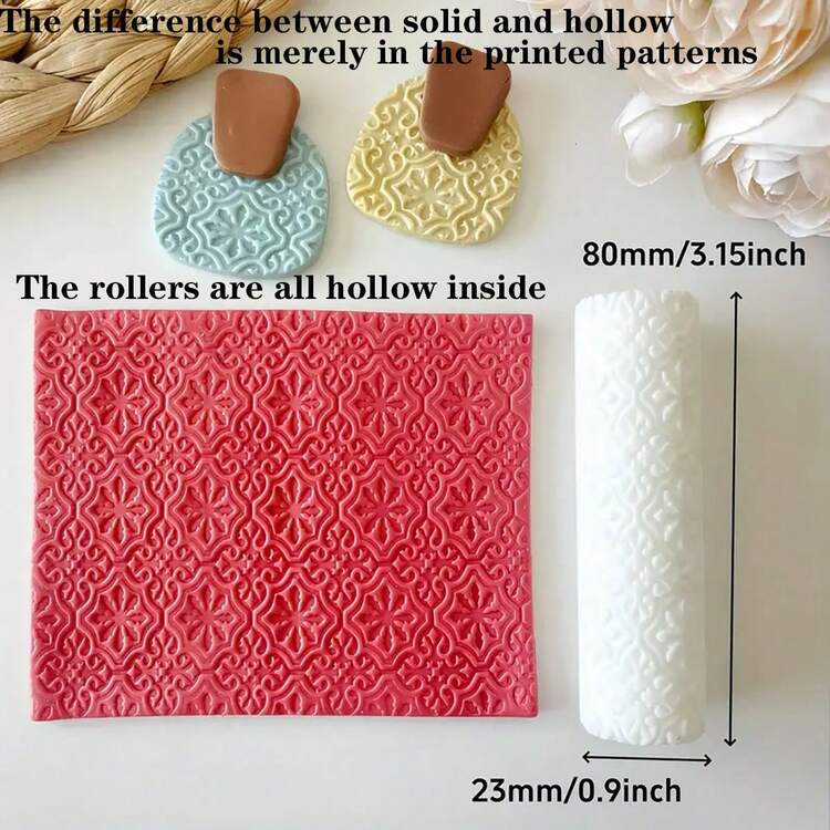 1件复古瓷砖图案压花轮聚合物粘土工具手动轮粘土纹理工具珠宝工具花卉纹理植物纹理 - 白色 - 查看 2