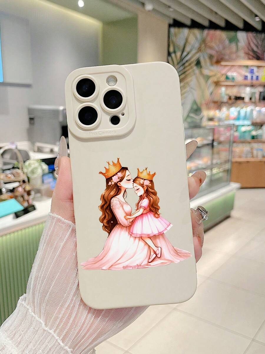 1件装母女公主插画手机壳，皇冠，粉色连衣裙，哑光白防震镜头保护壳，可爱手机壳，温馨母女美学设计时尚手机壳，兼容和Galaxy - 白色 - 查看 1
