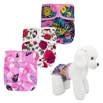 3Packs Female Dog Diaper Washable Reusable Medium Washable Female Dog Diapers 3 Packs