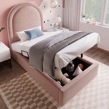 Upholstered Children's Bed, Single Bed 90 X 200 Cm, Pink, Velvet For Boys And Girls (Mattress Not Included) - Coral Pink - View 8