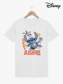 Disney Couple T-Shirts, 100% Cotton, 200g, Cute Mickey Mouse Crew Neck T-Shirts, Detailed And Vibrant Design, Durable And Easy-Care Fabric, Suitable For Everyday Wear, Commuting And Other Occasions. - 白色 - 查看 1