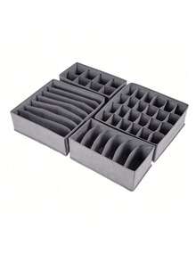 4pcs Drawer Organizer Dividers, Foldable Wardrobe Storage Baskets And Fabric Bins For Clothes, Underwear, Bras, Ties, Accessories, Socks - Grey - View 8