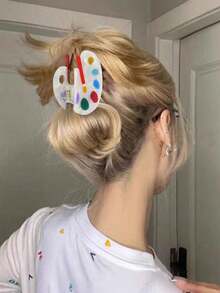 彩色发夹，醋酸纤维爪夹，可爱艺术爪夹，女士返校发夹，适合细软发质，趣味可爱教师发饰，适合女性和学生返校季及圣诞节装扮 - 彩色 - 查看 2