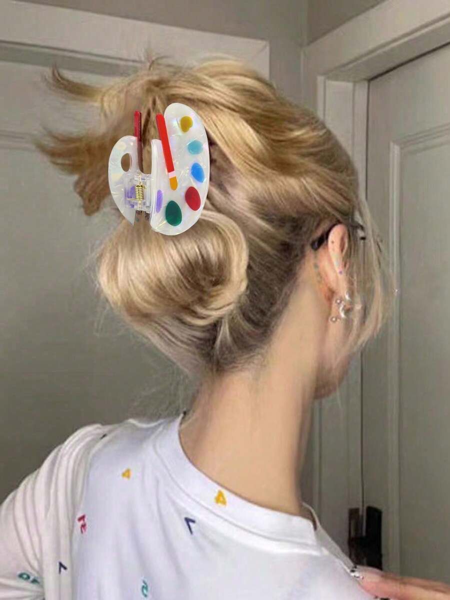 彩色发夹，醋酸纤维爪夹，可爱艺术爪夹，女士返校发夹，适合细软发质，趣味可爱教师发饰，适合女性和学生返校季及圣诞节装扮