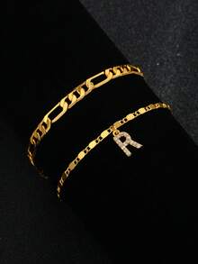 Vòng tay chữ cái mạ vàng 18K đính đá Cubic Zirconia | Món quà hoàn hảo cho bạn gái - Vòng tay chữ cái mang tên Tình yêu - Xem 23