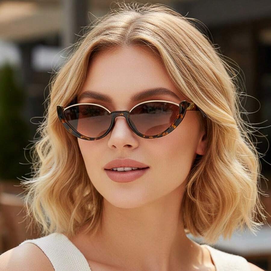 时尚猫眼女式眼镜 - 咖啡棕 - 查看 1