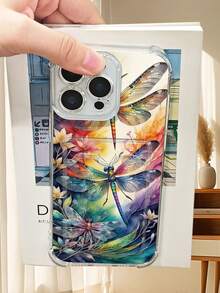 1PC Arte acuarela de libélulas coloridas y flores de ensueño: Funda transparente tipo billetera, protección completa para la cámara, compatible con iPhone 17/16/15/14/13/12/11/Pro/ProMax, compatible con Galaxy A54/S24 Ultra/Plus, compatible con Moto/Galaxy/Redmi/Honor/OPPO, a prueba de golpes y almacenamiento, diseño minimalista - transparente - Ver 3