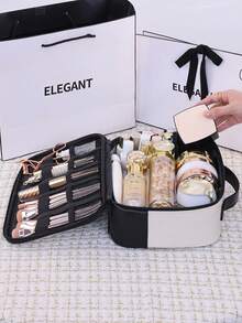 New Arrival Large Capacity Portable PU Cosmetic Bag, Sectioned Travel Toiletry Organizer, Small Handheld Cosmetic Case - Multicolor - View 6