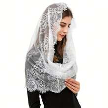 Exquisitely Designed Elegant Vintage-Style Lace Mantilla Veil For Women - Soft, Intricate Floral Pattern, Perfect For Latin Mass, Weddings, And Formal Events. Wedding Accessory | Vintage Lace Veil | Timeless Elegance, Holy Week Shawl - Black - View 9