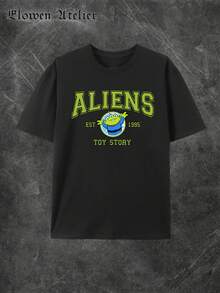 Disney Womens Casual Cotton Short Sleeve Round Neck Regular Fit Toy Story Aliens Print T-Shirt - 黑色 - 查看 2