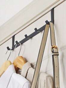 1pc Black Iron Wall Mounted Hook Rack, Heavy Duty 5-Tier Clothes Hanger Organizer, No Drilling Required - Multicolor - View 4