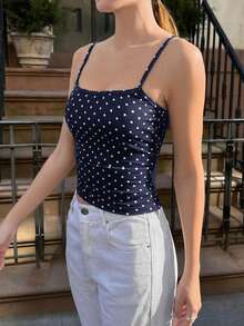 阳光女孩夏季波点印花针织吊带背心，性感清新风格，适合休闲街头和日常居家穿着。 - 藏蓝色 - 查看 9
