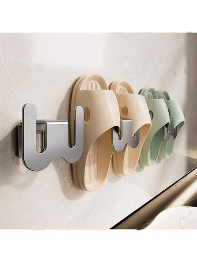 No-Drill Shoe Rack, Polished Surface Slipper Storage Rack, Suitable For Bathroom And Behind-The-Door Space, Space-Saving Wall-Mounted Shoe Hanger, Modern Design In Beige, Green, Blue And Light Gray, Shoe Organizer