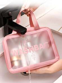 1 pieza/3 piezas Juego de bolsas cosméticas portátiles impermeables de gran capacidad de PVC, diseño de patrón bohemio de moda transparente, con cremallera resistente, material de PVC ligero y duradero, protección perfecta para cosméticos contra derrames y humedad - Rosa - Ver 5