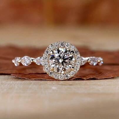 Anillo de boda chapado en oro de 18K con circonita cúbica incrustada, clásico de moda para mujer