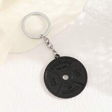 Llavero con forma de mancuerna de metal negro, llavero de aleación redondo con equipo de fitness realista - Negro - Ver 3