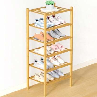Bamboo Shoe Rack For Closet 3 Tier Wooden Stackable Shoe Organizer Free Standing Shoes Storage Shelf For Entryway Front Door Entrance Natural