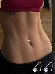 1件S925纯银极简设计单钻螺旋肚脐环 - 單隻 - 查看 1