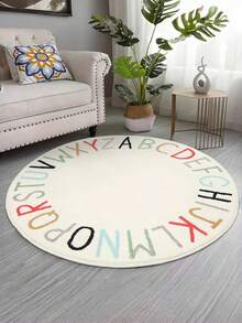 1pc Washable Pseudo-Cashmere Round Letter Pattern Gaming Carpet, Soft Alphabet Playmat Rug, Home Decor Carpet - Multicolor - View 16