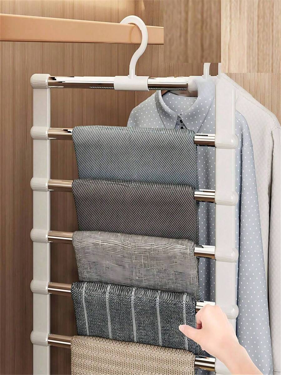 Multi-Layer Pants Hanger: This Hanger Can Create A Space-Saving, Non-Slip Wardrobe Organizer For Scarves, Jeans, And Pants. It Features Multiple Tiers And A Sturdy Design (Self-Assembly Required; Easy Installation). Suitable For Spring, Minimalist Style, And Summer Tops. - Multicolor - View 1