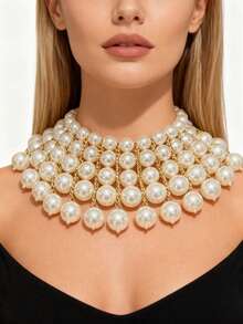 ZHENGHEN 魅力超大珍珠项链 - Y2K 美学宣言项链，性感大胆的串珠项圈，适合节日装扮和正式场合 - 白色 - 查看 3