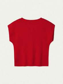 Camiseta sin mangas de punto para mujer, nueva colección primavera/verano, de estilo minimalista y elegante, con cuello redondo, diseño sin mangas, decoración con botón con forma de corazón, top corto y ajustado en color rosa, adecuado para uso casual, trabajo, viajes, citas, ceremonias de graduación y fiestas - Rojo - Ver 9