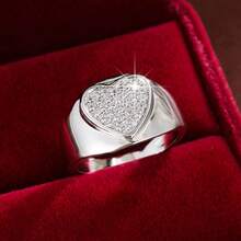 1pc Elegant Heart-Shaped Design Cubic Zirconia Inlaid Women's Ring, Holiday Gift - Multicolor - View 1