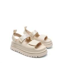 Women Platform Wedges Sandals Chunky Open Toe Comfortable Walking Casual Fashion Flat Sandals With Adjustable Hook Loop Straps Outdoor Shoes - 杏色 - 查看 2