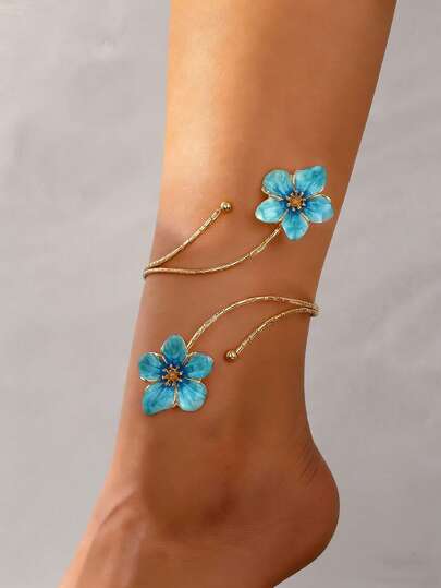 1pc Punk Style Exaggerated Alloy Metal Multi-Color Enamel Flower Anklet, Fashionable And Cooling Summer Accessory, Long-Lasting Colorful Floral Ankle Chain Suitable For Women's Daily Wear, Holidays, Mother's Day, Gatherings, Beach, Vacation (Floral Colors May Vary Due To Handmade Enamel Process, With Possible Color Bleeding Or Transfer)