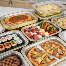 5/10个装，580毫升加厚金色铝箔烤盘，一次性食品容器，外卖盒，适用于烤箱和空气炸锅 - 金色 - 查看 7