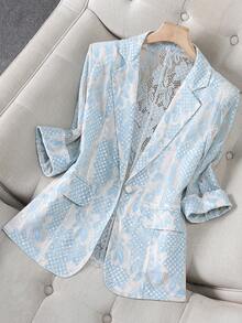 Blazer de encaje de moda, chaqueta ligera de protección solar, ajuste delgado, versátil, elegante, ropa de abrigo casual para primavera/verano - Azul - Ver 9