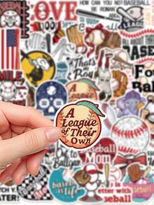 50pcs Baseball Stickers Aesthetic Vibes For Journal, Phone Case, Tablet, Water Bottle, Desk, Helmet, Bike, Luggage, Waterproof Decals - Multicolor - View 5