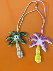 1 pieza Llavero de palma hecho a mano con cuentas - Diseño tropical verde, rosa y amarillo - Regalo para fiesta de playa bohemia, accesorio con cuentas duradero y unisex, esencial para viajes y uso diario, colgante de árbol de palma - Ver 8