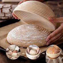 2pcs Banneton Proofing Basket Set - 9 Inch Round And 10 Inch Oval Natural Wicker Banneton Bread Proofing Baskets - Includes 6 Linen Liners - Cleaning Brush - Sourdough Baking Supplies - Multicolor - View 4