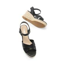 Alpargata con Tiras para Mujer con Puntera Abierta y Correa para el Tobillo, Sandalias de Cuña para Mujer con Plataforma - Negro - Ver 5