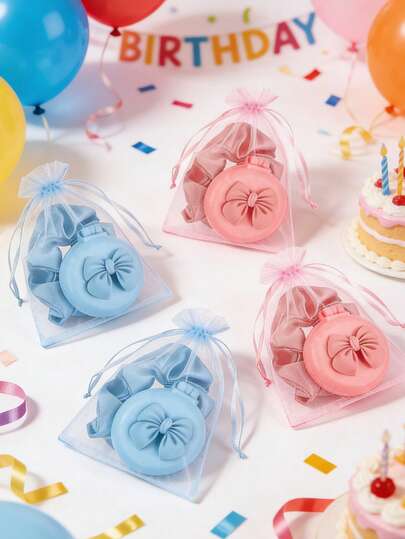12/6/1 Set Blue Bow Party Favors - Pink Bow Folding Mirror, Mini Travel Brush, Mirror Hair Scrunchie Satin Headband, Girl Party Celebration Gift Bag, Baby Shower Party Favors, 2026 New Year Party Gift Pack