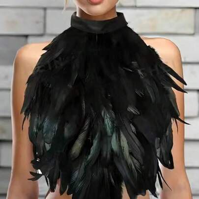 1 Piece Of Artificial Animal Feather Crow Collar Bib Decorative Shawl. This Romantic, Bold, And Passionate Bustier Shawl Is Perfect For Carnival Photo Props, Cosplay Costumes, Parties, And Festive Performance Props. Our Creative Design Is Sure To Make You More Eye-Catching And Impressive. Suitable For Cosplay, Performances, Masquerade Balls, And Other Events, It's Great For Imaginative Play, Role-Playing Games, And Dressing-Up Activities.