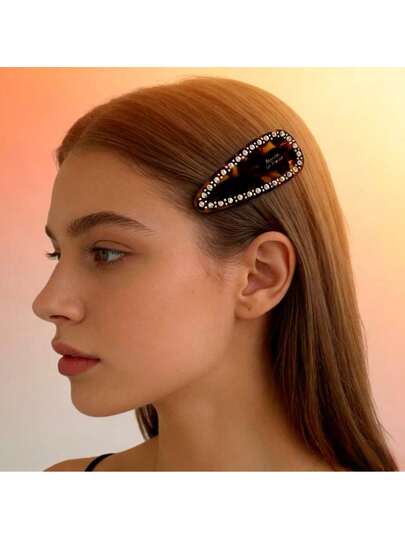 1个韩版全钻高端鸭嘴夹，醋酸纤维发夹，轻盈奢华刘海夹，断发侧夹，春夏发饰，简约、优雅、可爱、清新、复古、轻盈奢华发饰，适合日常使用、居家洗发、上学、海边、度假、通勤、派对、节日、生日礼物、返校季、百搭、外出女孩