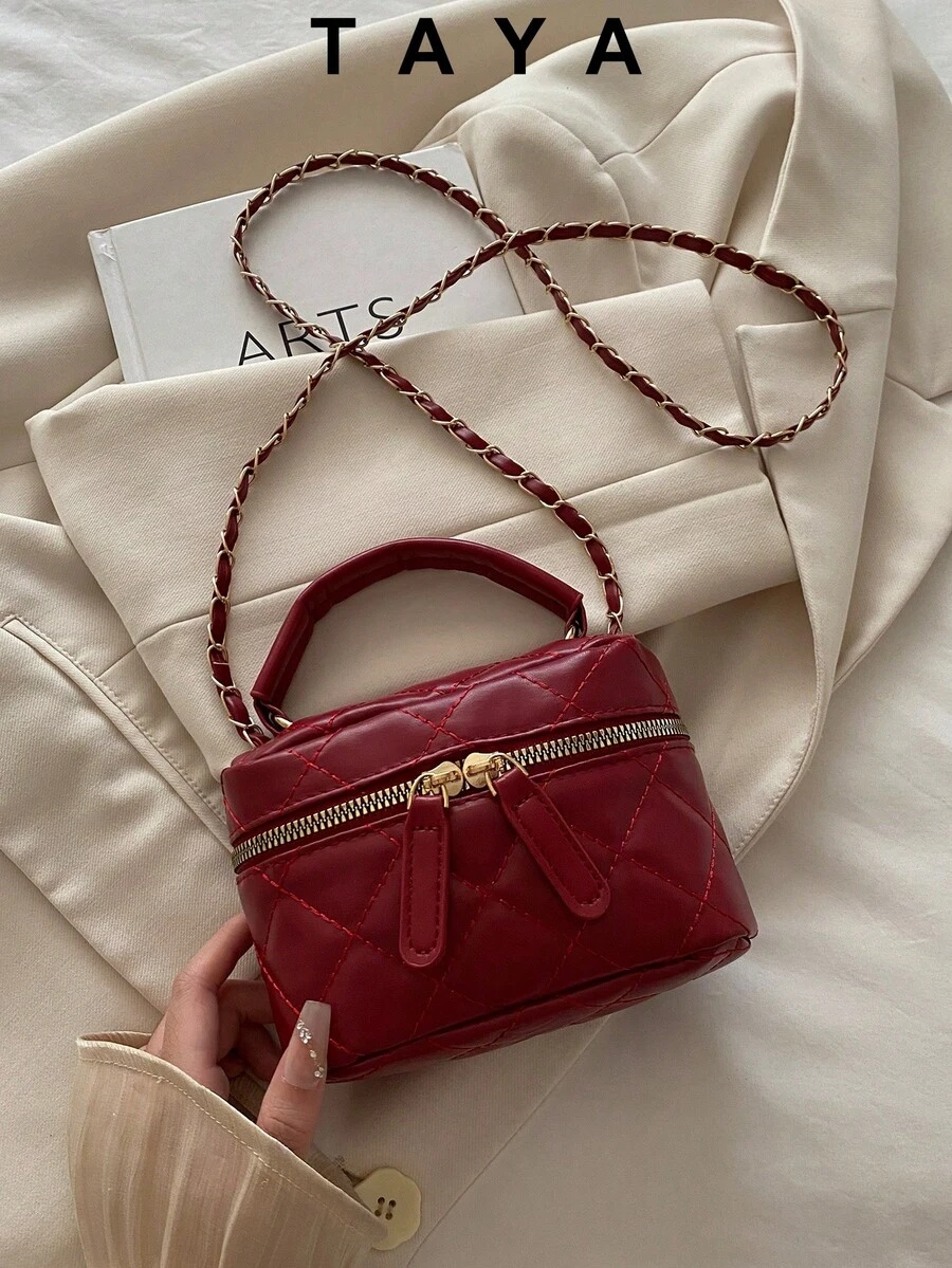 Lightweight Mini Handbag, Chain Bag, Rhombus Pattern Bag, Tote Bag, Bucket Bag, Suitable For Teenage Girls, College Students And Office Ladies, Ideal For Office, Campus, Work, Commute, Outdoor Activities, Travel And Outings