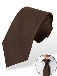 top ties Brown Plain Matte Semi-Slim Tie For Best Man - Rỉ Nâu - Xem 1