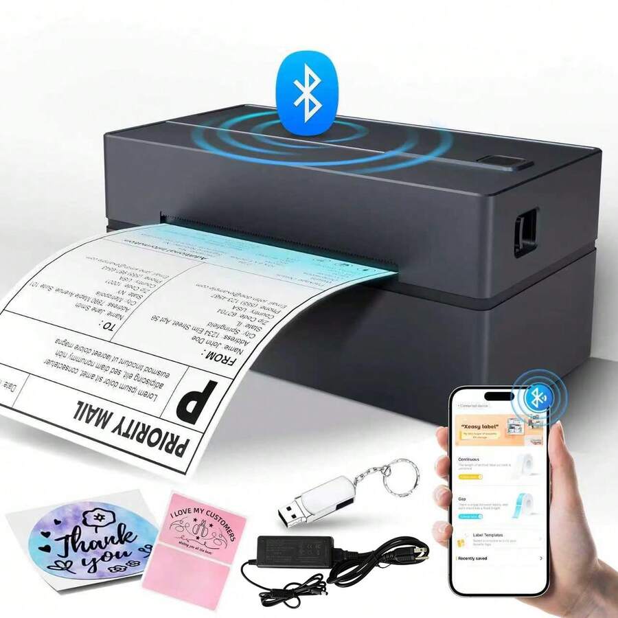 Shipping Label Printer 4x6 Bluetooth Thermal Label Printer For Small Business And Shipping Package, Support Android, IP Ho Ne, Windows, MacOS. - Black - View 1