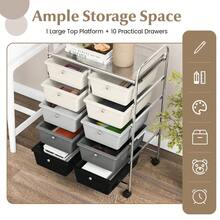 COSTWAY 10-Drawer Rolling Storage Cart With Universal Casters, Mobile Organizer With Handles & Removable Drawers, Utility Trolley For Kitchen, Living Room, Office, Colorful - Multicolor - View 5