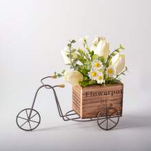 1 pieza Soporte de maceta de triciclo de madera rústica vintage - Soporte de maceta de bicicleta de hierro encantador con soporte de vela estilo jaula de pájaros, adecuado para decoración del hogar y la oficina, exhibición de jardín interior/exterior y regalo único para fiestas, soporte de planta montado en la pared (plantas no incluidas) - A - Ver 4