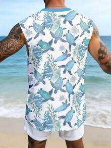 Men's Summer Casual Vacation Sleeveless Tank Top - Turtle All-Over Print - Multicolor - View 3