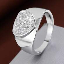 1pc Elegant Heart-Shaped Design Cubic Zirconia Inlaid Women's Ring, Holiday Gift - Multicolor - View 17